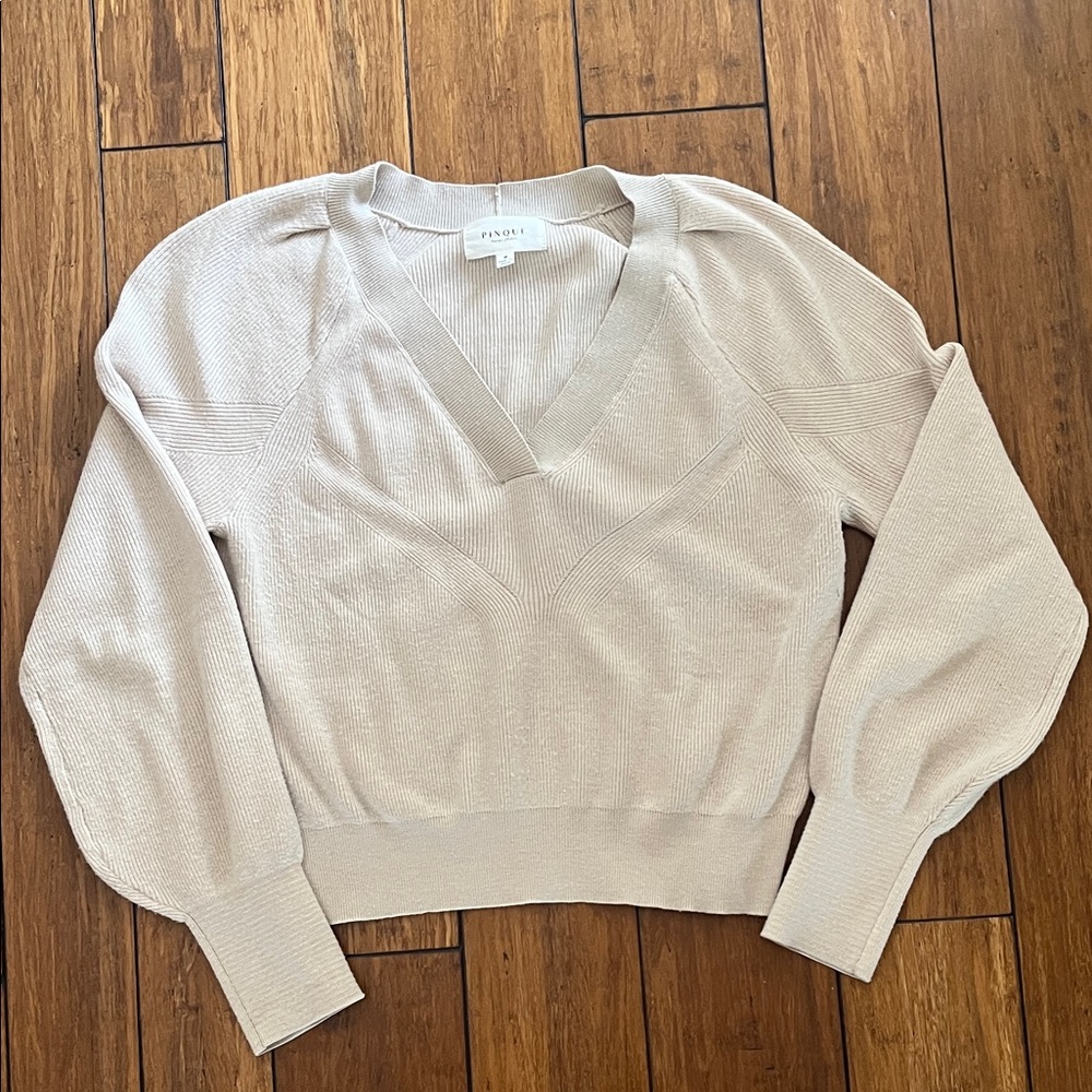 Cream V-Neck Sweater with Relaxed Fit